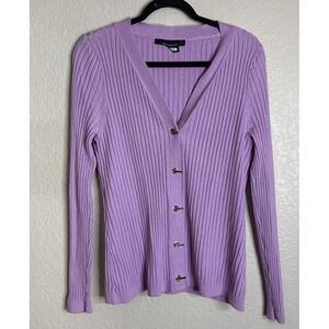 White House Black Market Womens XL Lavender Ribbed Metal Toggle Cardigan Sweater